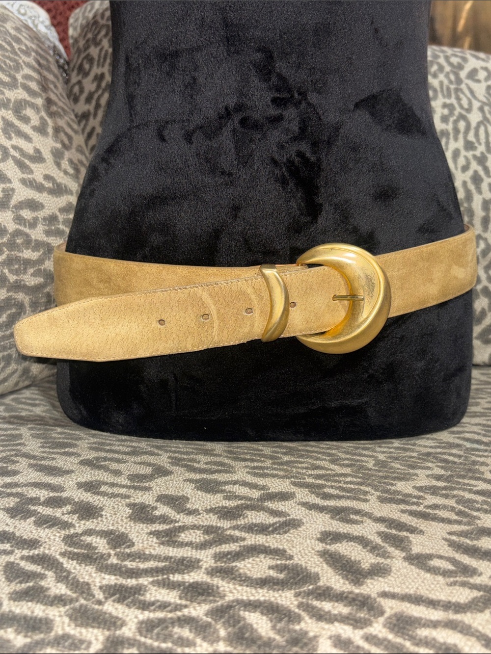 Vintage Classic Suede Belt Tan suede Gold tone Buckle preppy elegant fall belt